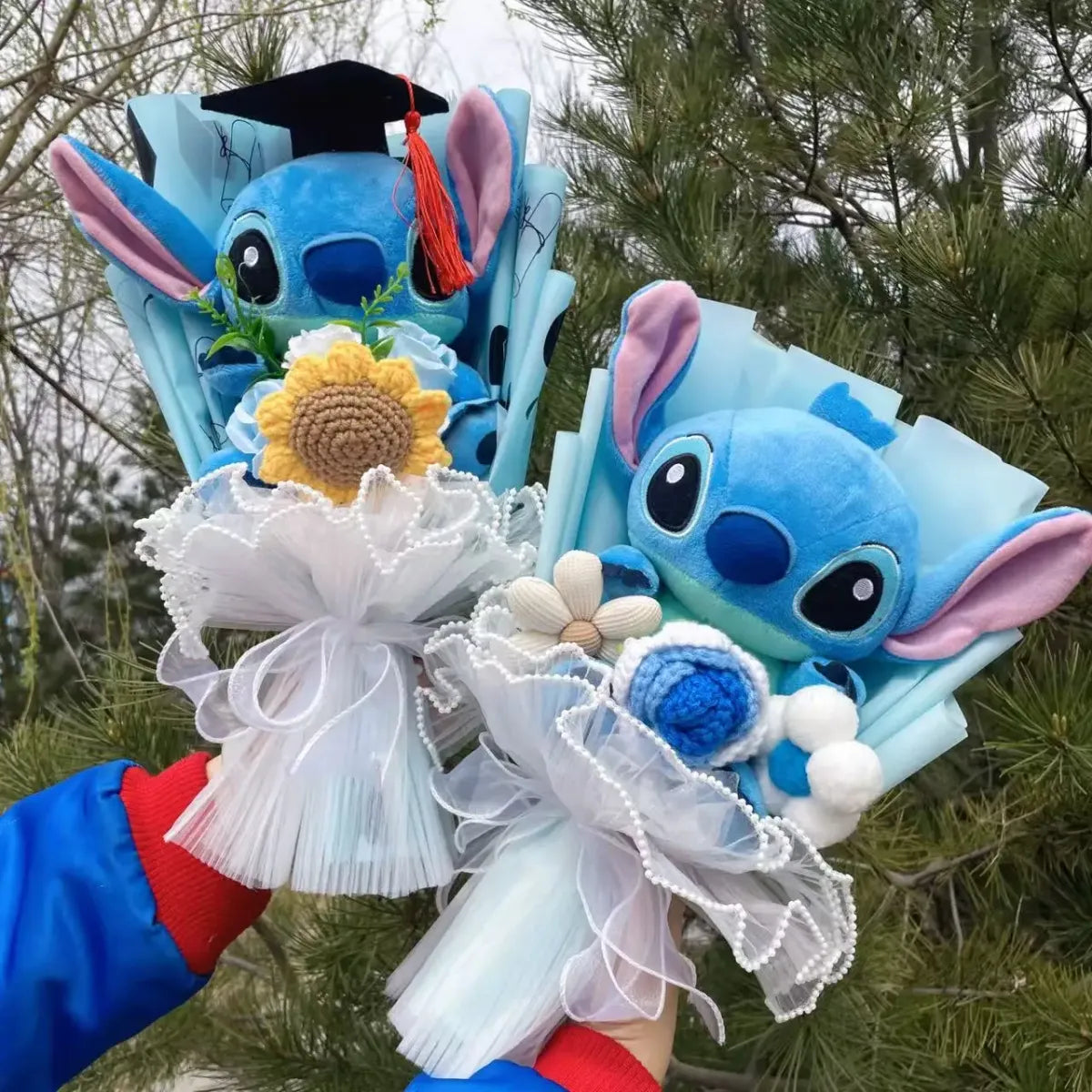 Kawaii Stitch Plush Bouquet – Crochet Flowers Graduation & Valentine Gift
