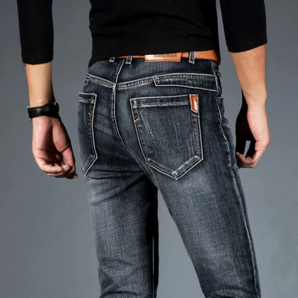 Straight Fit Elastic Denim Trousers