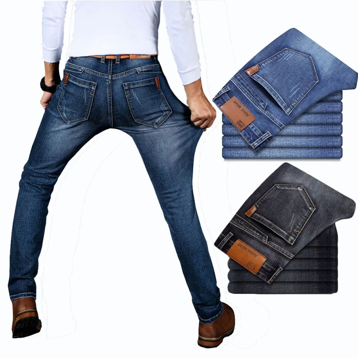 Straight Fit Elastic Denim Trousers