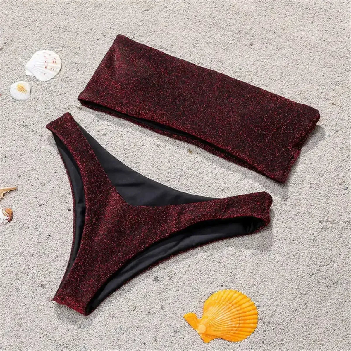 Glitter Strapless Bikini Set – Shiny Sparkle Beachwear 2025