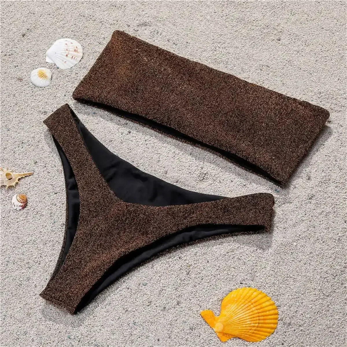 Glitter Strapless Bikini Set – Shiny Sparkle Beachwear 2025