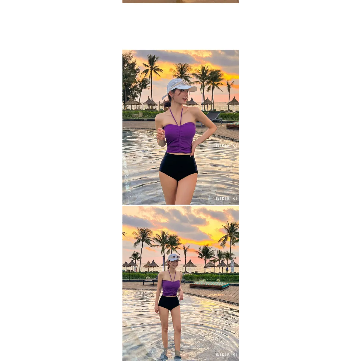 Strapless Bikini Set – High Waisted Black Contrast Lace Up Swimsuit