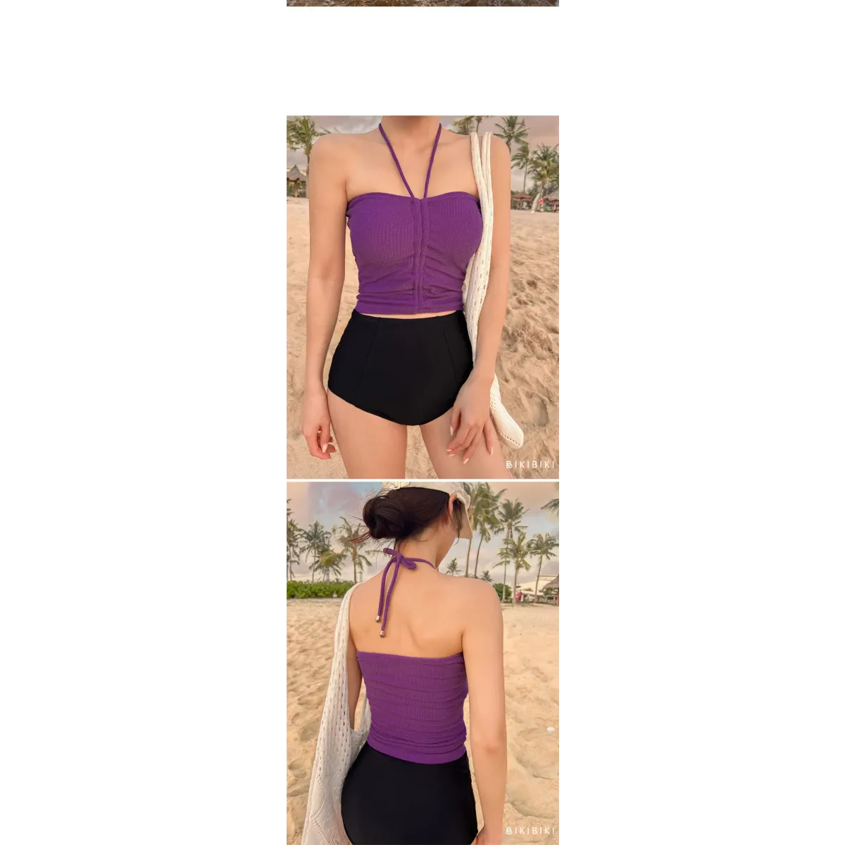 Strapless Bikini Set – High Waisted Black Contrast Lace Up Swimsuit