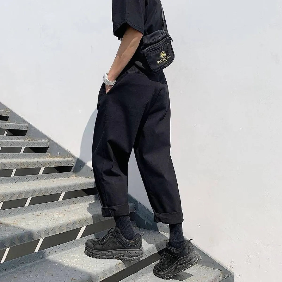 Men's Simple Loose Black Cotton Pants