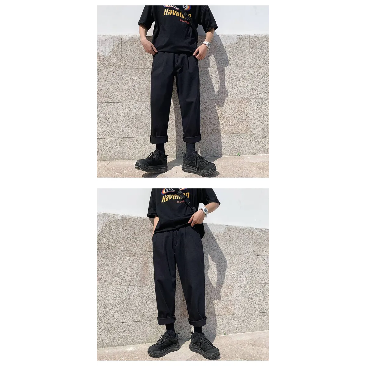 Men's Simple Loose Black Cotton Pants