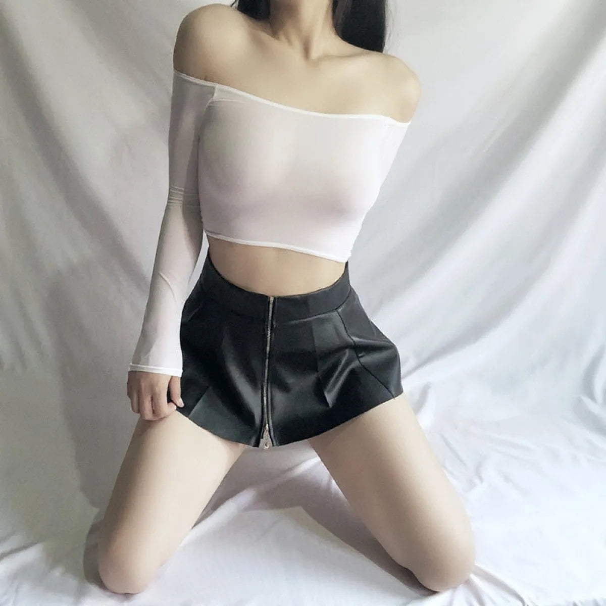 Super Mini Pleated PU Leather Skirt