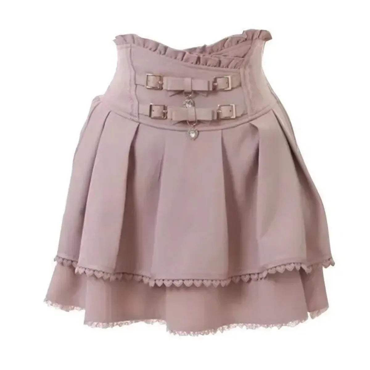 Harajuku Sweet Pink Bow Skirt – Ruched Slim Waist Faux Leather