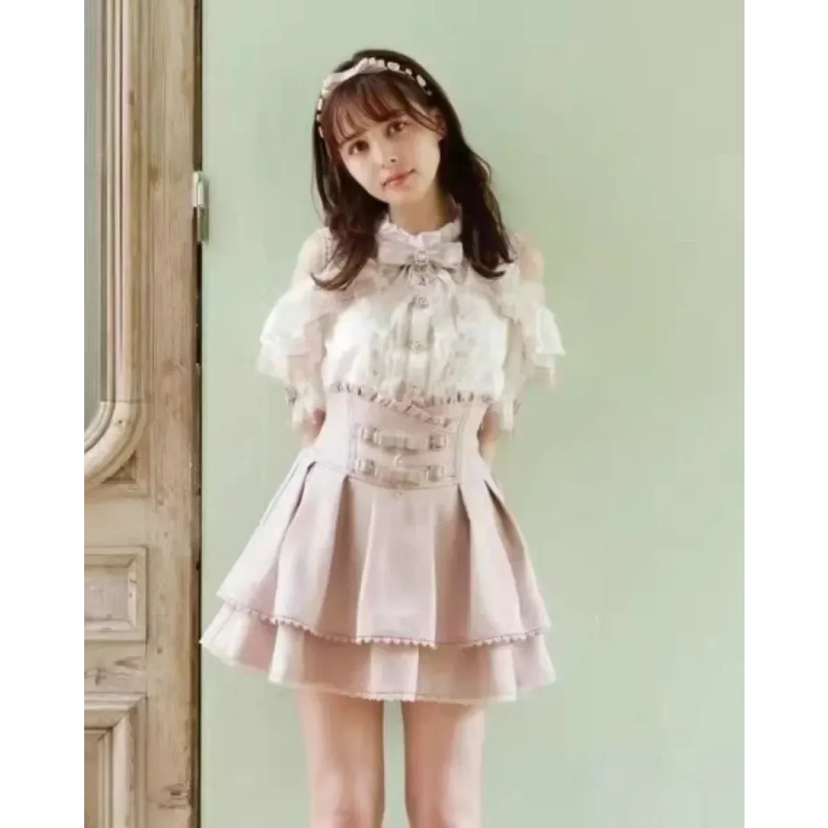 Harajuku Sweet Pink Bow Skirt – Ruched Slim Waist Faux Leather