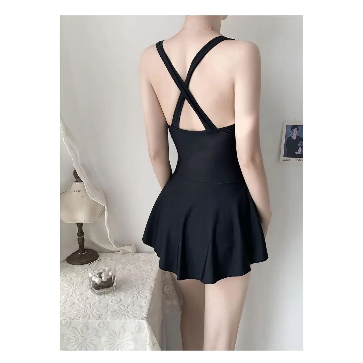Pleated Cutout Swimsuit Dress – Korean Sexy Summer 2025 Swimwear