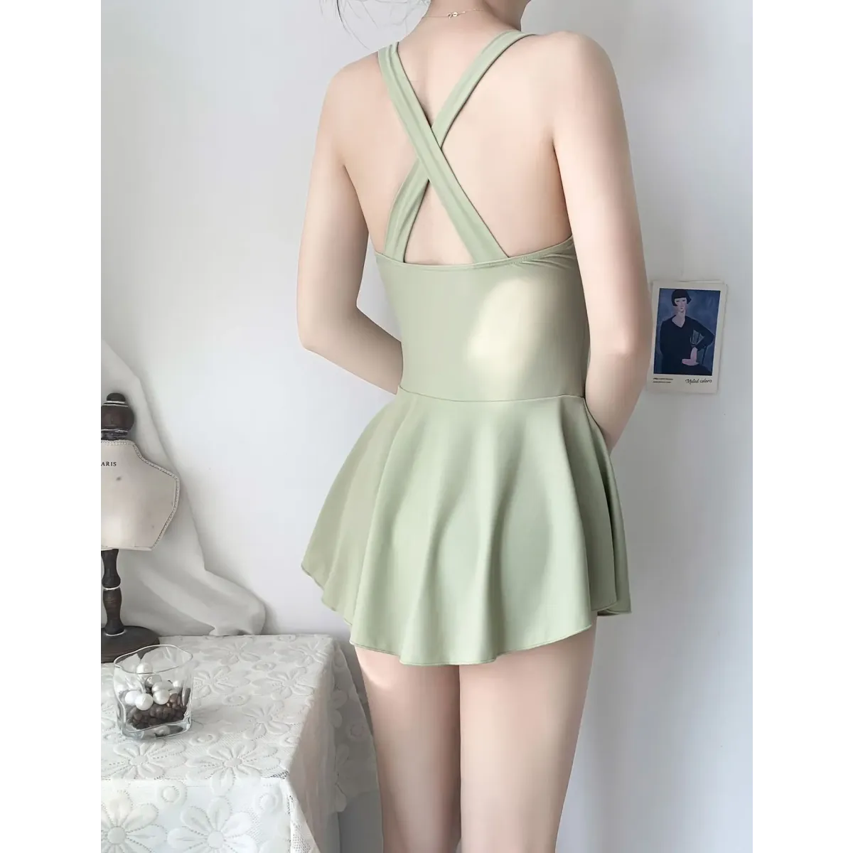 Pleated Cutout Swimsuit Dress – Korean Sexy Summer 2025 Swimwear