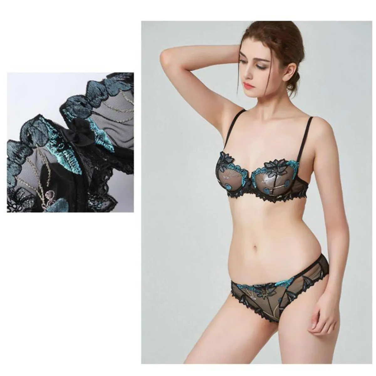 Sexy Transparent Flower Lingerie Set