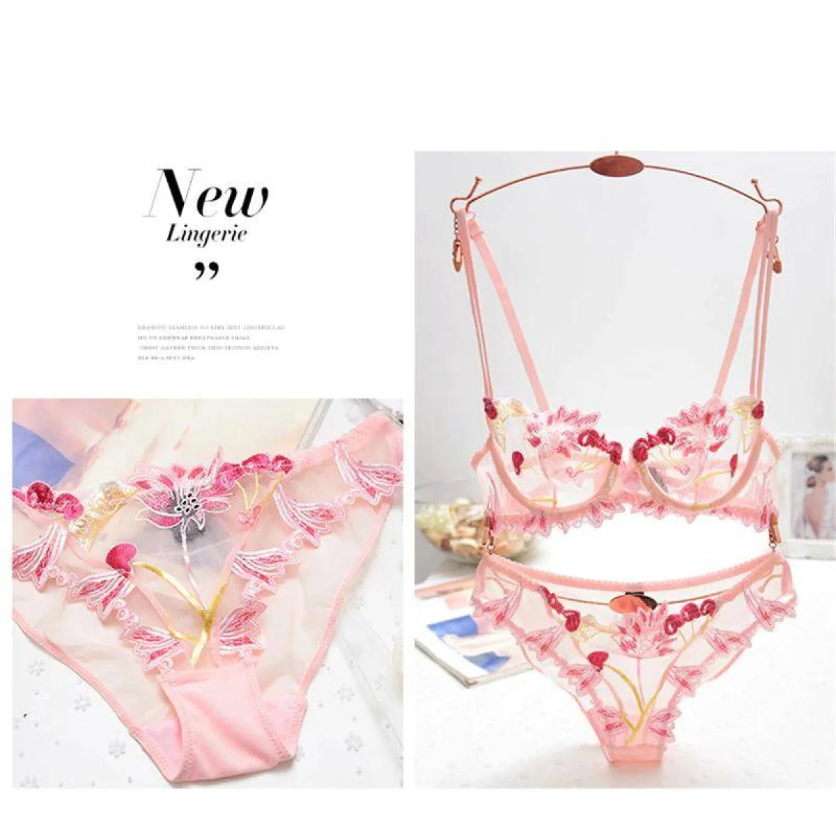 Sexy Transparent Flower Lingerie Set