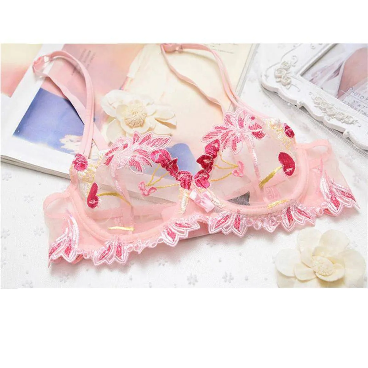 Sexy Transparent Flower Lingerie Set
