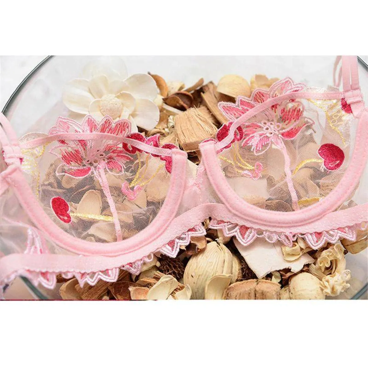 Sexy Transparent Flower Lingerie Set