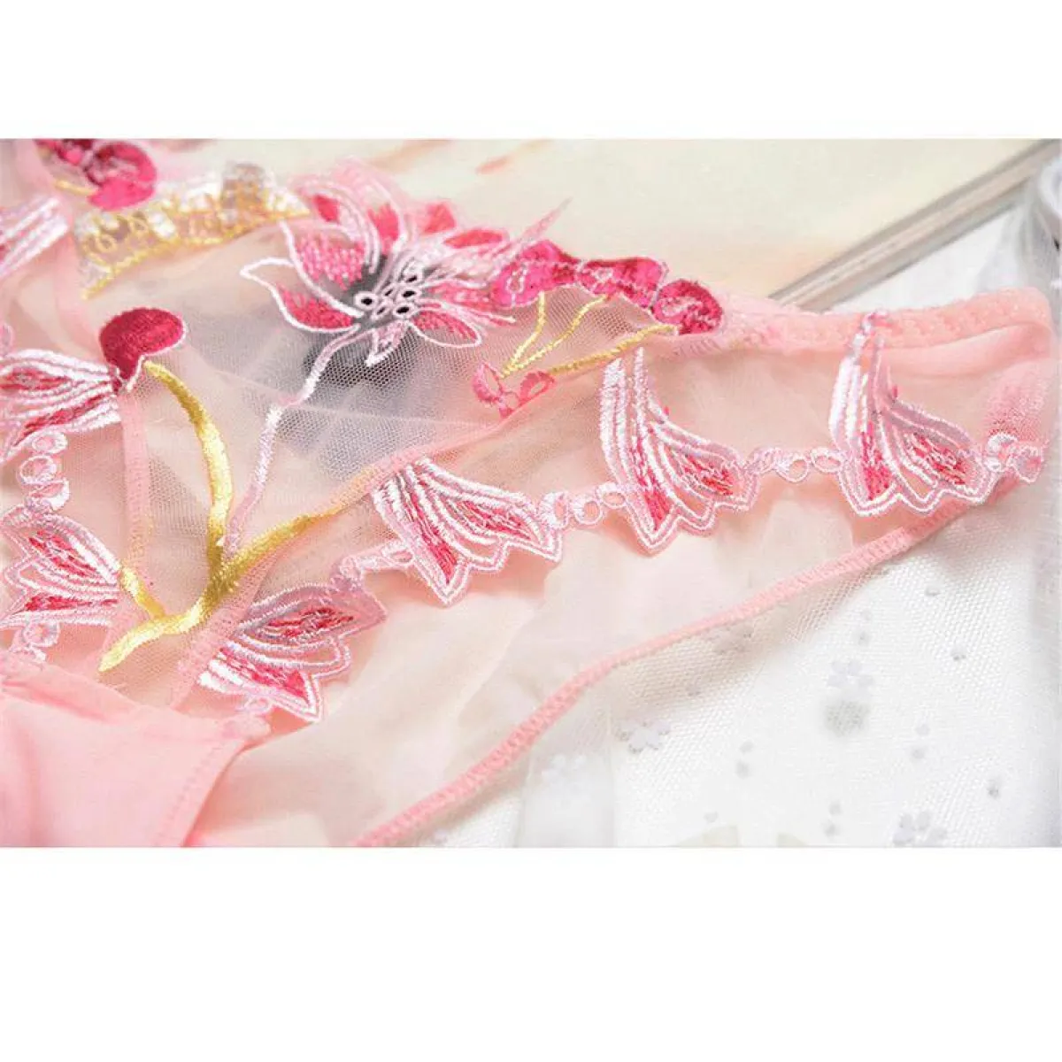 Sexy Transparent Flower Lingerie Set