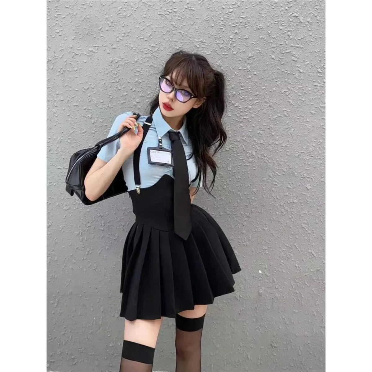 Preppy Style Two-Piece School Uniform Set - Corset Shirt and Pleated Skirt