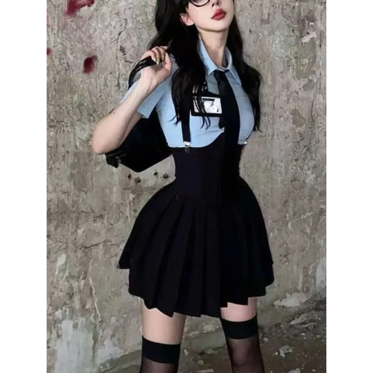 Preppy Style Two-Piece School Uniform Set - Corset Shirt and Pleated Skirt