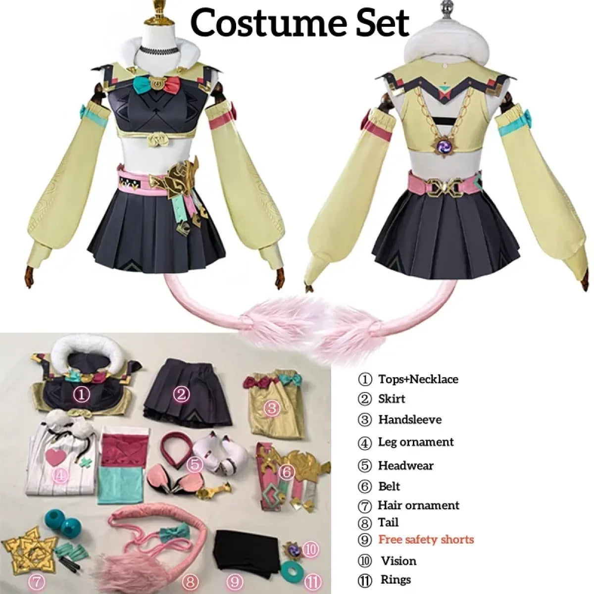 Varesa Genshin Cosplay Costume Set – Kawaii Skirt Wig Tail Outfit