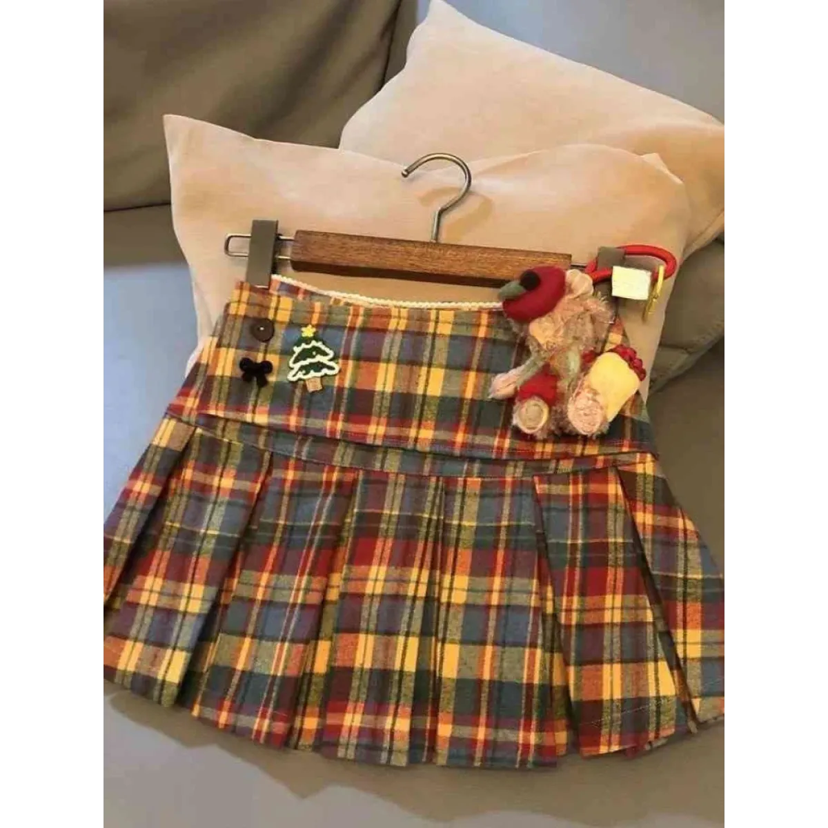 Plaid A-Line Skirt – Vintage Mori Girl Lace Trim Midi