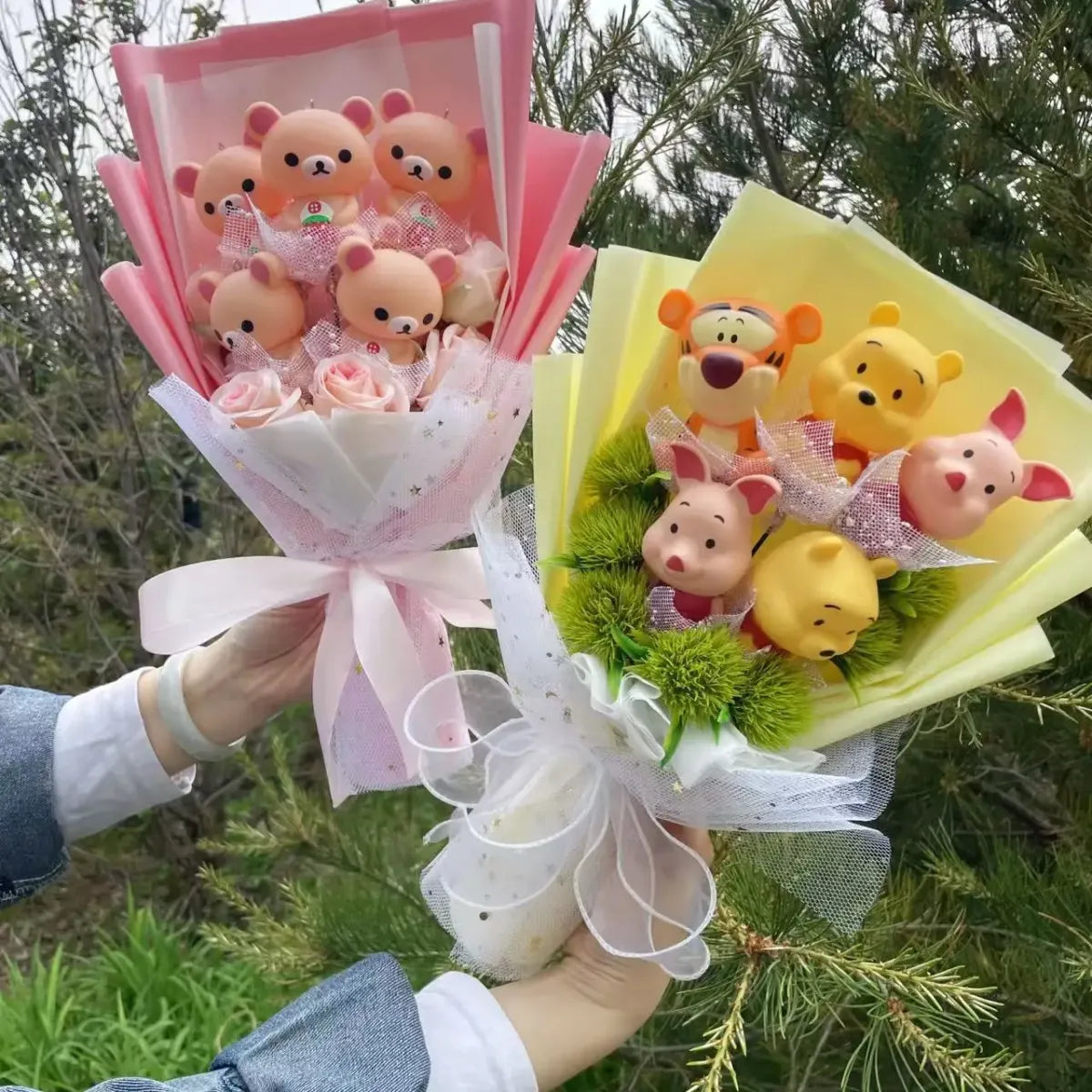 Kawaii Cartoon Vinyl Doll Bouquet – Stitch, Pikachu, Rilakkuma Gift Set