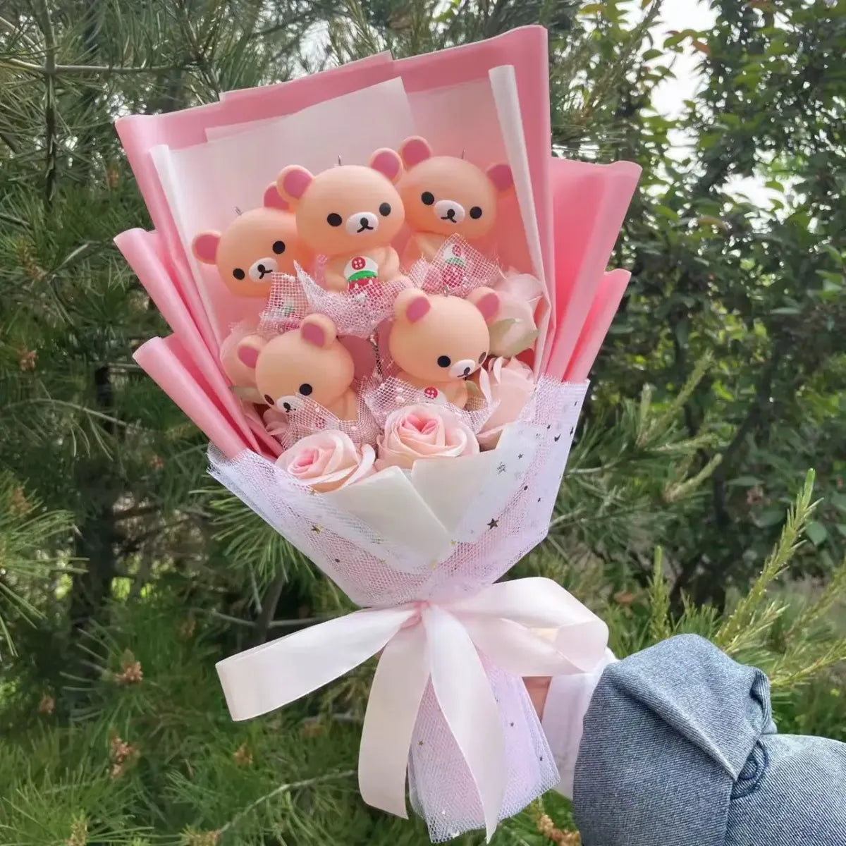 Kawaii Cartoon Vinyl Doll Bouquet – Stitch, Pikachu, Rilakkuma Gift Set