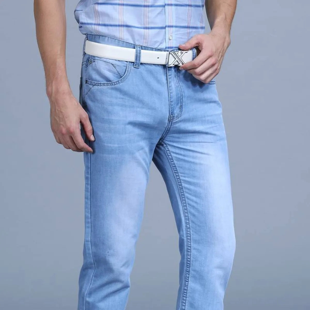 Men's Washed Slim Blue Denim Pants