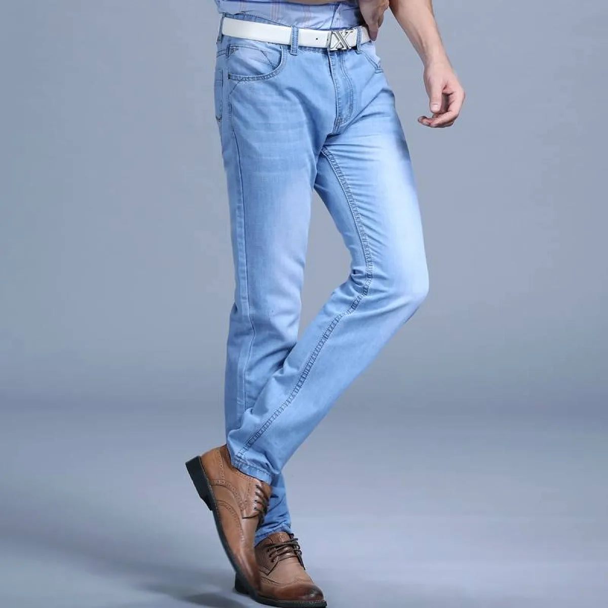 Men's Washed Slim Blue Denim Pants