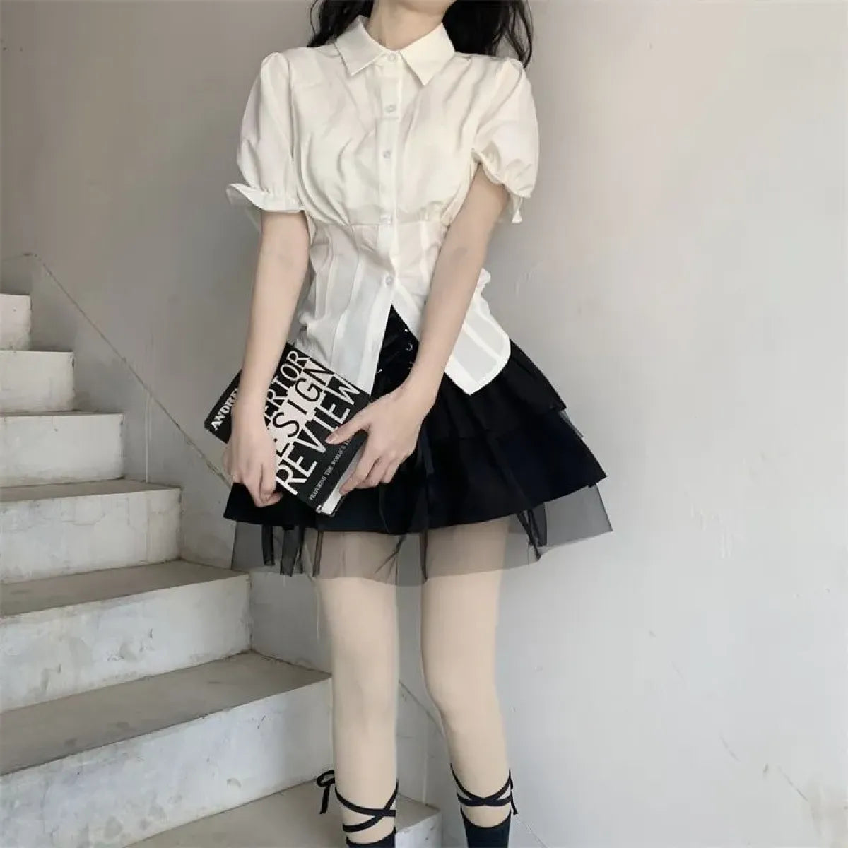 Sexy White Korean Fashion Blouse - Harajuku Chic Slim Top