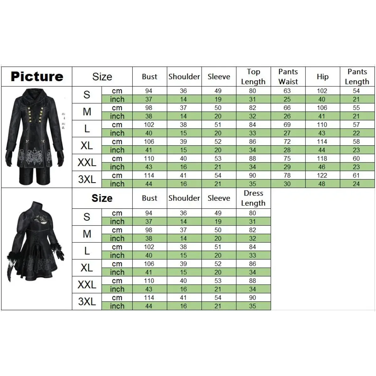 NieR: Automata 9S & 2B Cosplay Costume with Wig and Accessories