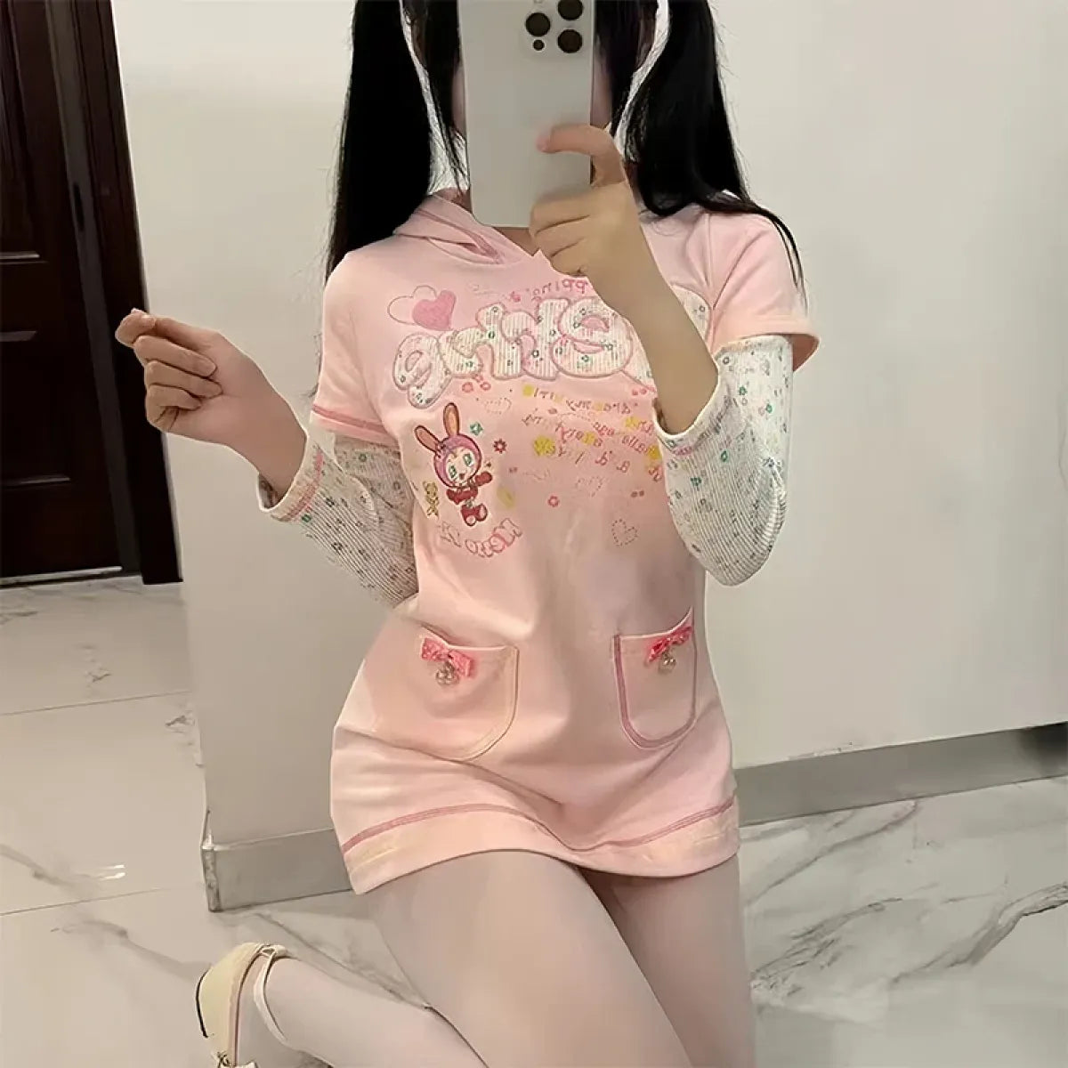 Kawaii Hoodie Dress – Y2K Fairycore Cartoon Print