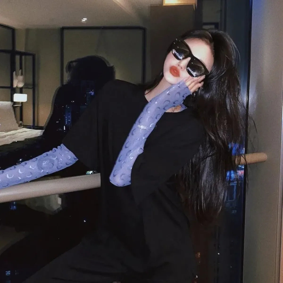 Moon Mesh Top – Y2K Grunge Long Sleeve Slim Fit Tee