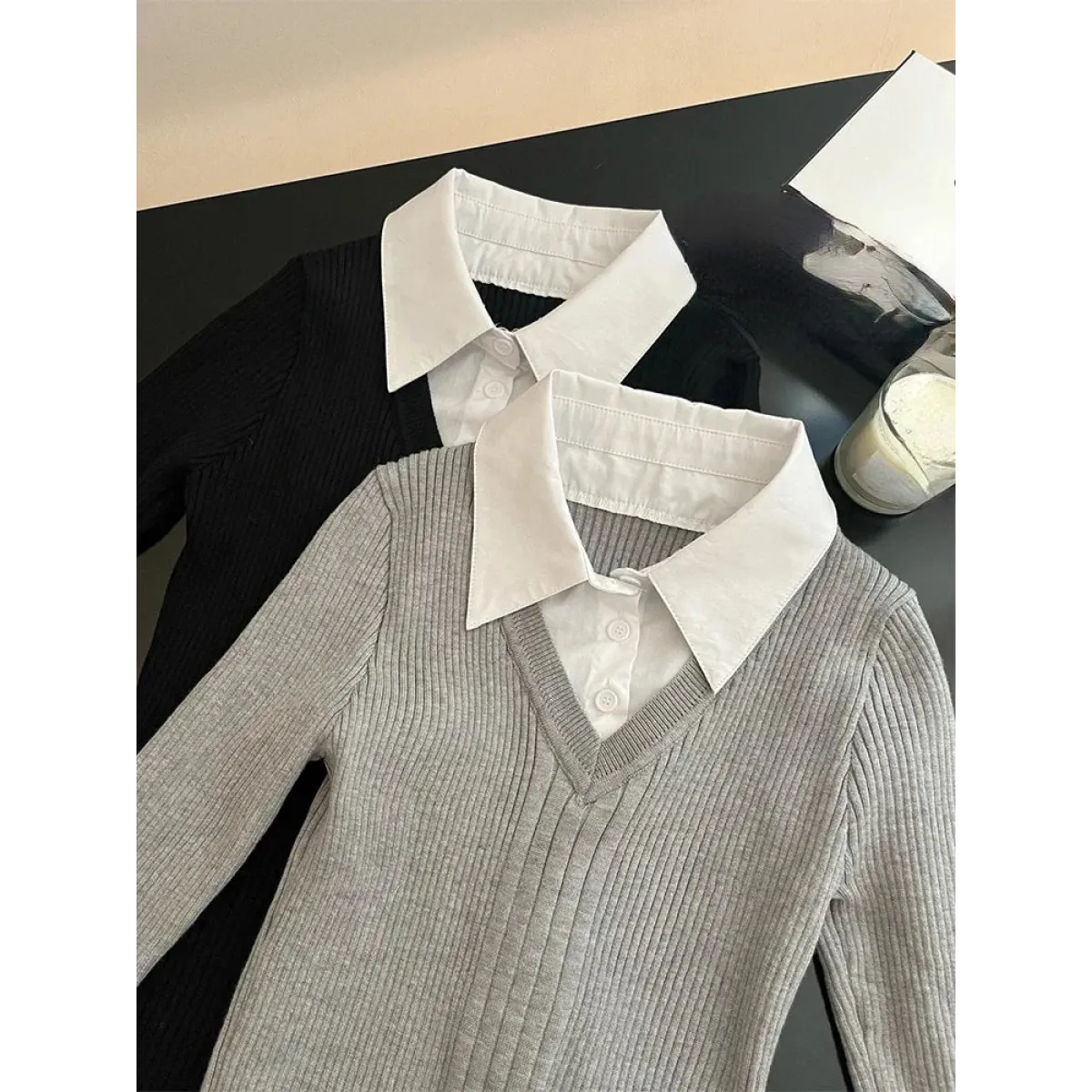 Preppy Knitted Mini Dress – Y2K Gyaru Fake Two-Piece