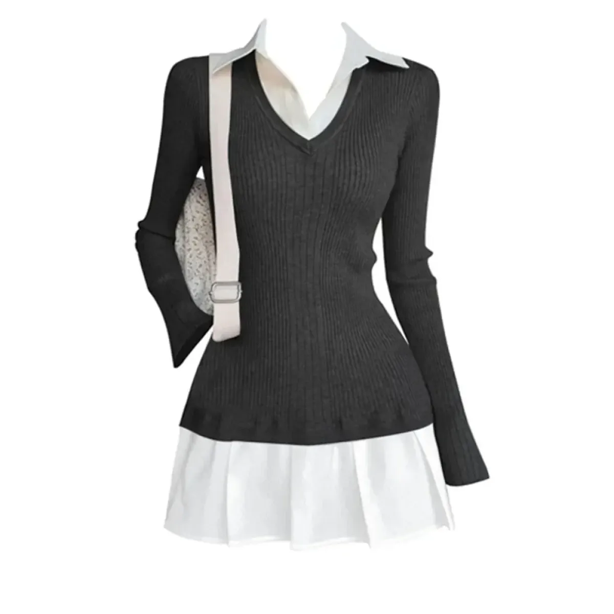 Preppy Knitted Mini Dress – Y2K Gyaru Fake Two-Piece