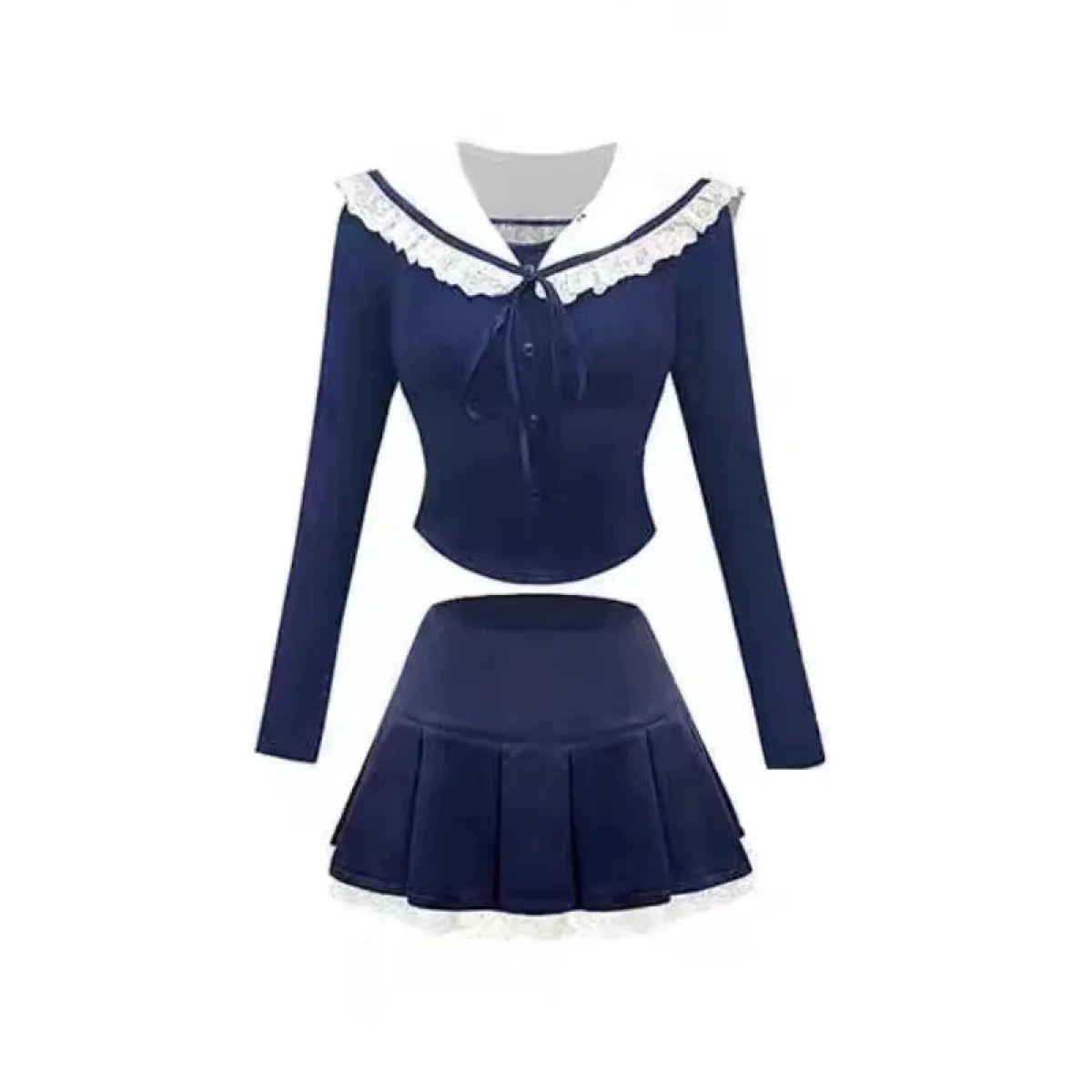 Preppy Knit Top and Mini Skirt Set – Y2K Korean Uniform Style