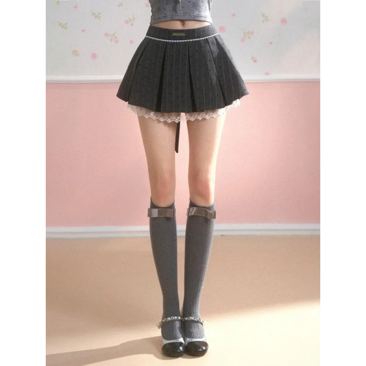 Pleated Mini Skirt – Y2K Lolita Bow Lace Patchwork