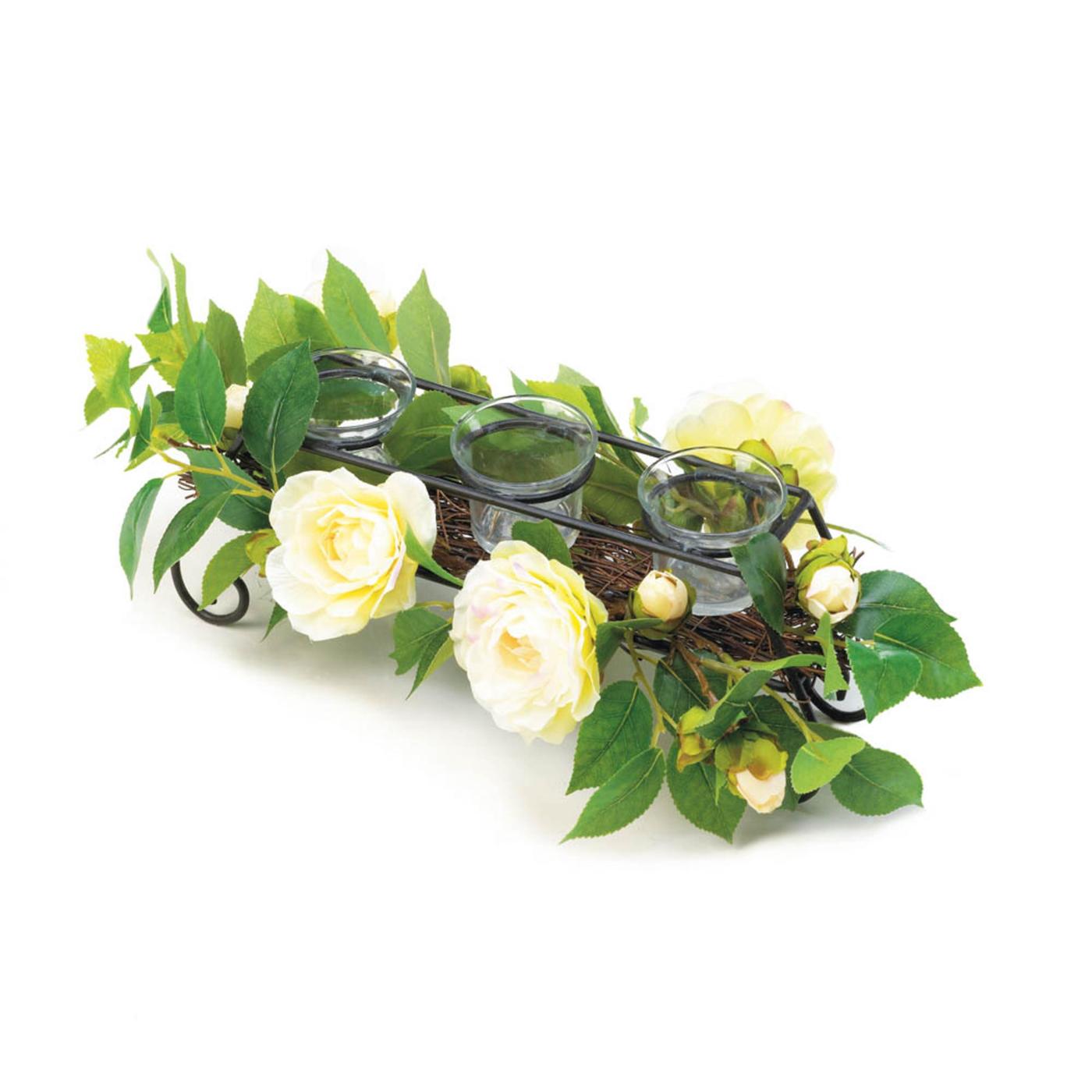 WHITE FAUX FLORAL CANDLEHOLDER