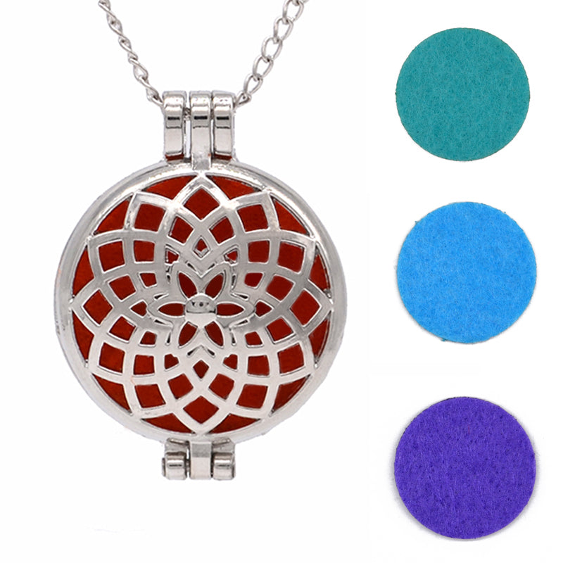 Round Fragrance Locket Essential Oil Aromatherapy Diffuse Pendant Necklaces