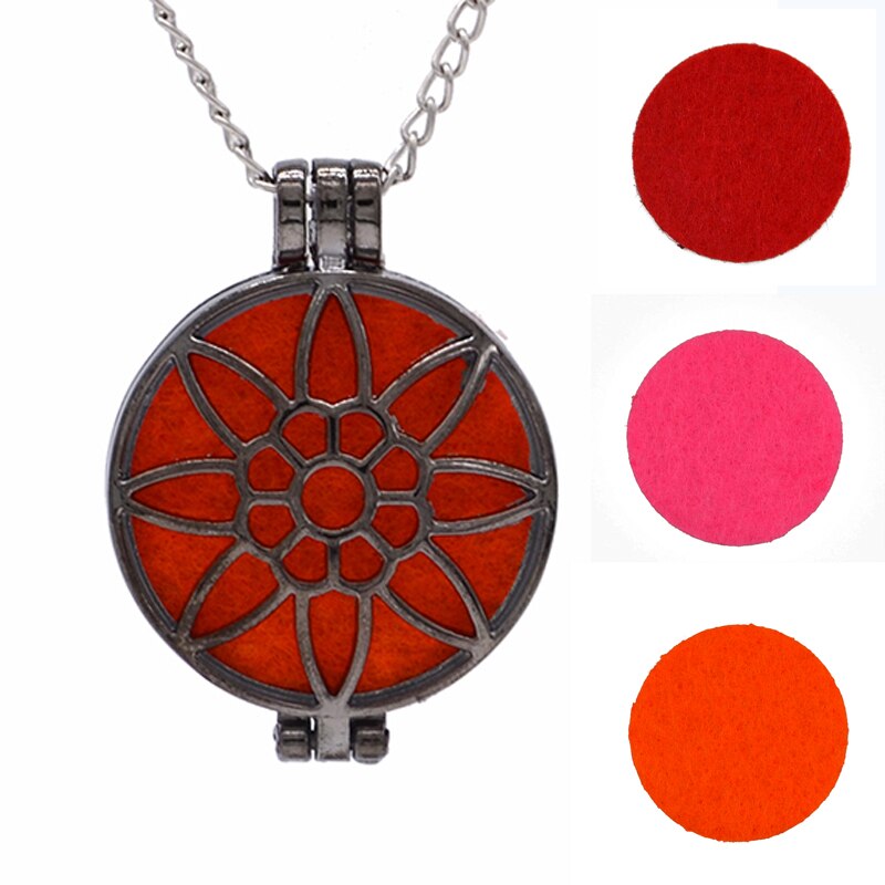 Round Fragrance Locket Essential Oil Aromatherapy Diffuse Pendant Necklaces