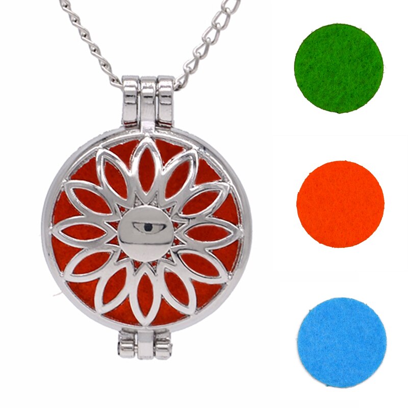 Round Fragrance Locket Essential Oil Aromatherapy Diffuse Pendant Necklaces