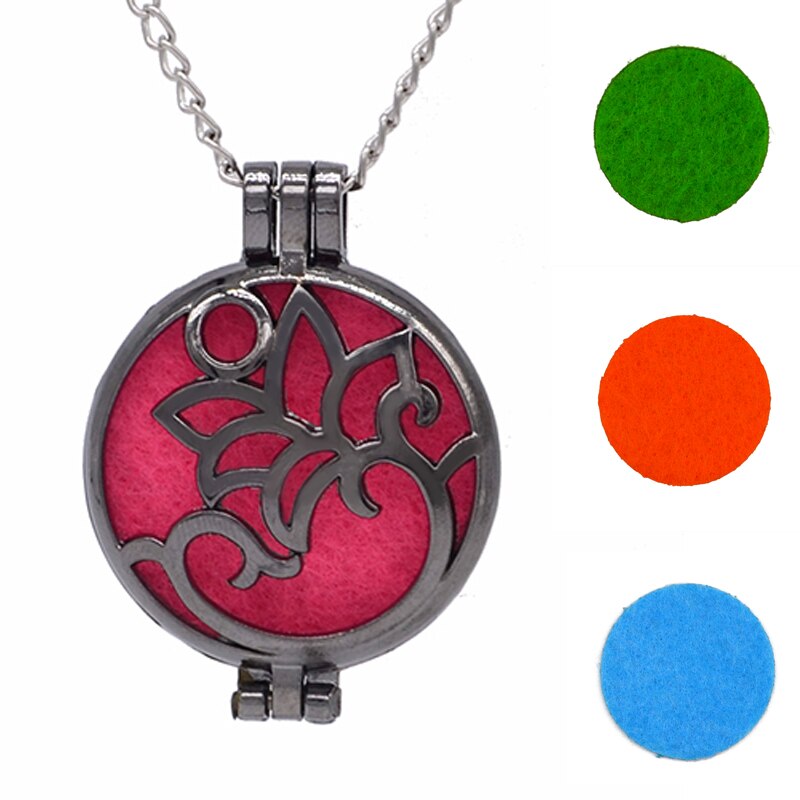 Round Fragrance Locket Essential Oil Aromatherapy Diffuse Pendant Necklaces