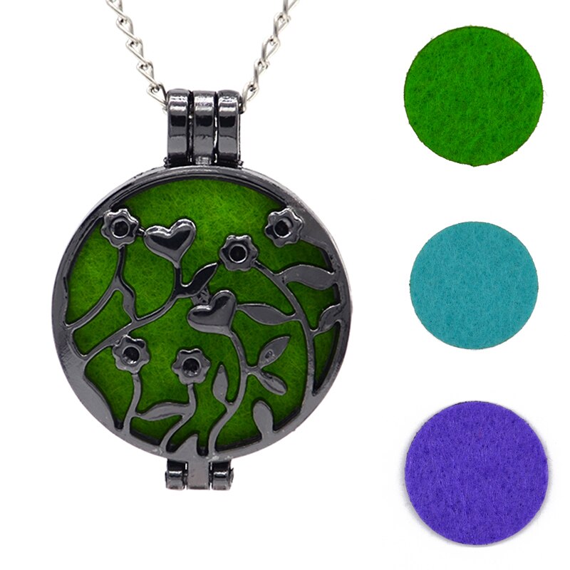 Round Fragrance Locket Essential Oil Aromatherapy Diffuse Pendant Necklaces