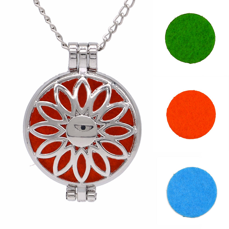 Round Fragrance Locket Essential Oil Aromatherapy Diffuse Pendant Necklaces