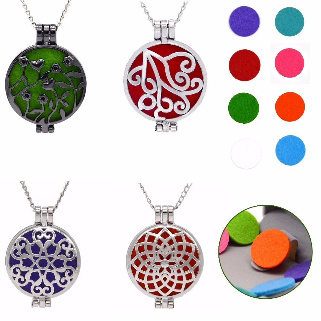 Round Fragrance Locket Essential Oil Aromatherapy Diffuse Pendant Necklaces