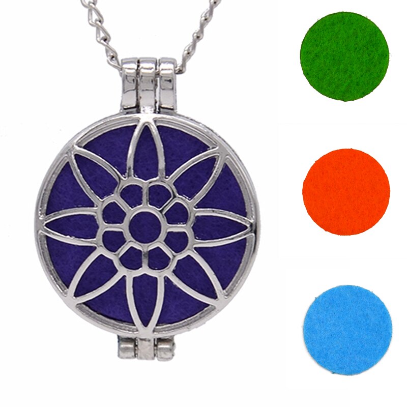 Round Fragrance Locket Essential Oil Aromatherapy Diffuse Pendant Necklaces