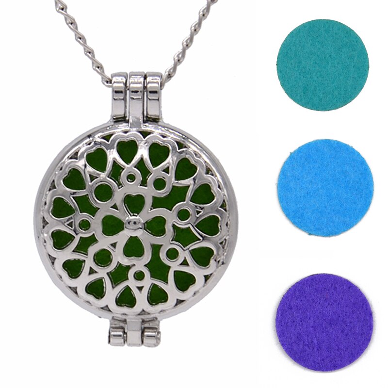 Round Fragrance Locket Essential Oil Aromatherapy Diffuse Pendant Necklaces