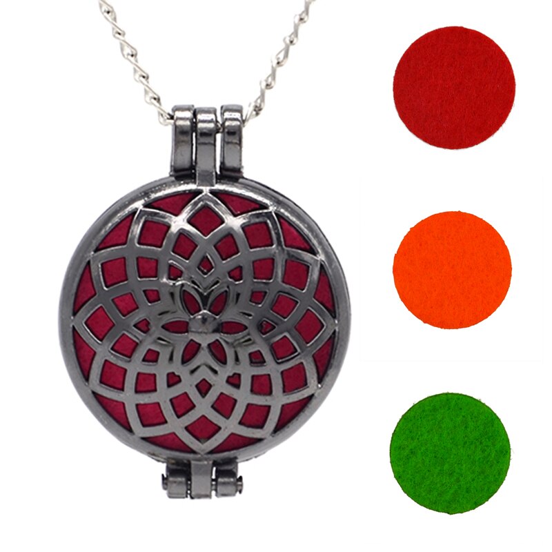 Round Fragrance Locket Essential Oil Aromatherapy Diffuse Pendant Necklaces
