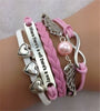 Pink Infinity Heart Wing Pearl Leather Charm Bracelet